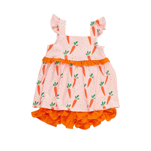 preorder GSSO3284 Carrot Flutter Sleeve Orange Shorts Girls Set