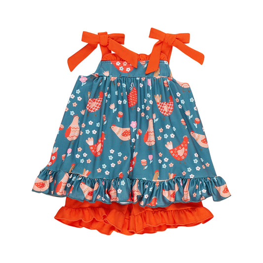 preorder GSSO3284 Farm Chick Flowers Top Red Shorts Girls Set