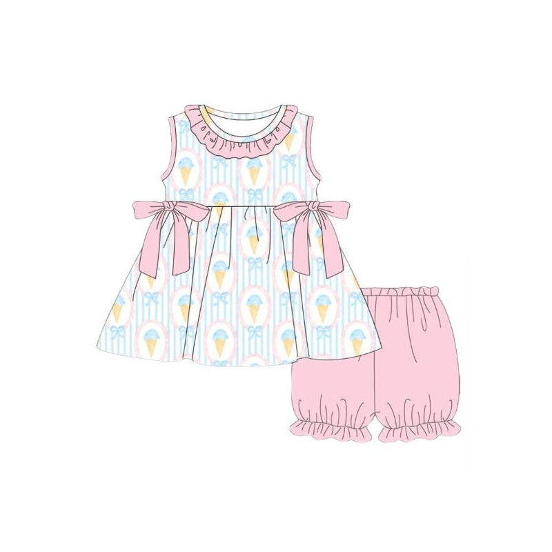 preorder GSSO3286 ice Blue Bows Sleeveless Pink Shorts Girls Set