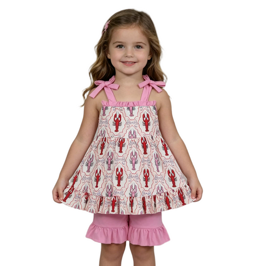 GSSO3299 Crayfish Top Pink Shorts Girls Set