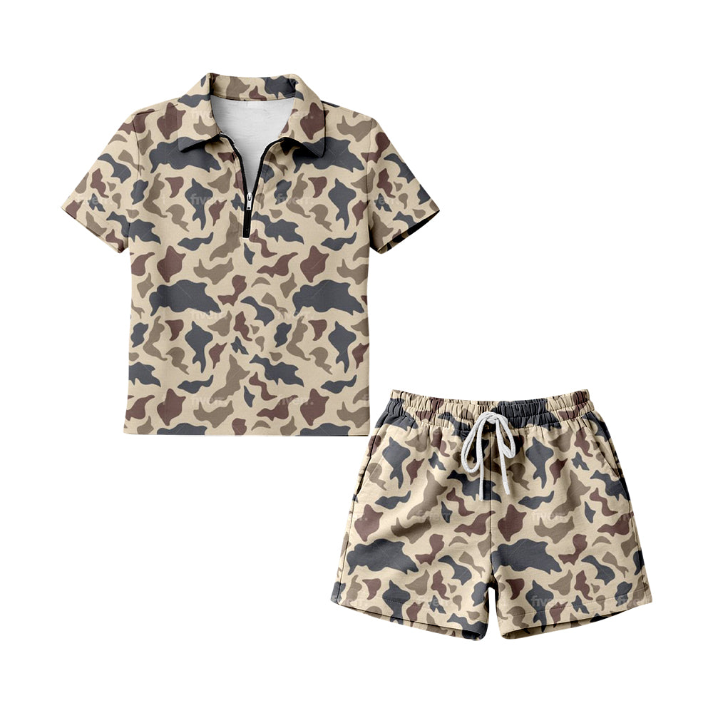 preorder GSSO3314 Hunting Camo Zipper Short Sleeve Shorts Adult Women Set