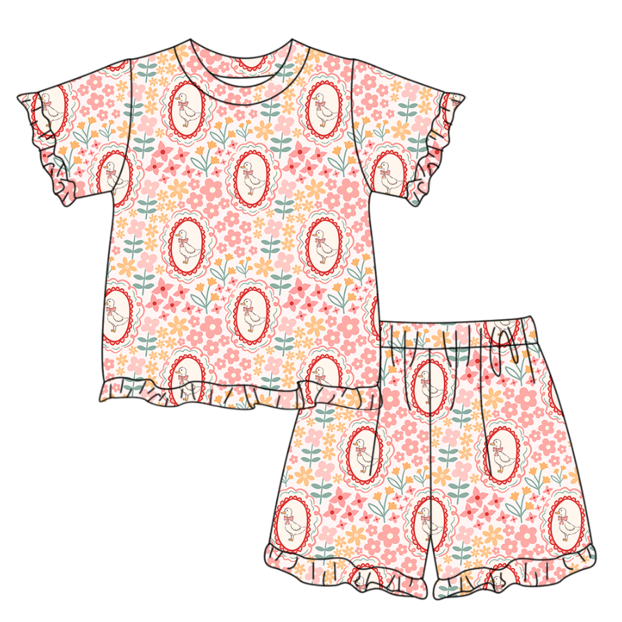 preorder GSSO3331 Choose Pink Flowers Short Sleeve Shorts Girls Set