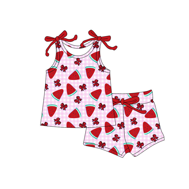 preorder GSSO3333 Watermelon Bows Red Sleeveless Shorts Girls Set
