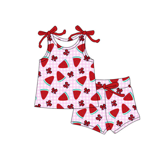 preorder GSSO3333 Watermelon Bows Red Sleeveless Shorts Girls Set
