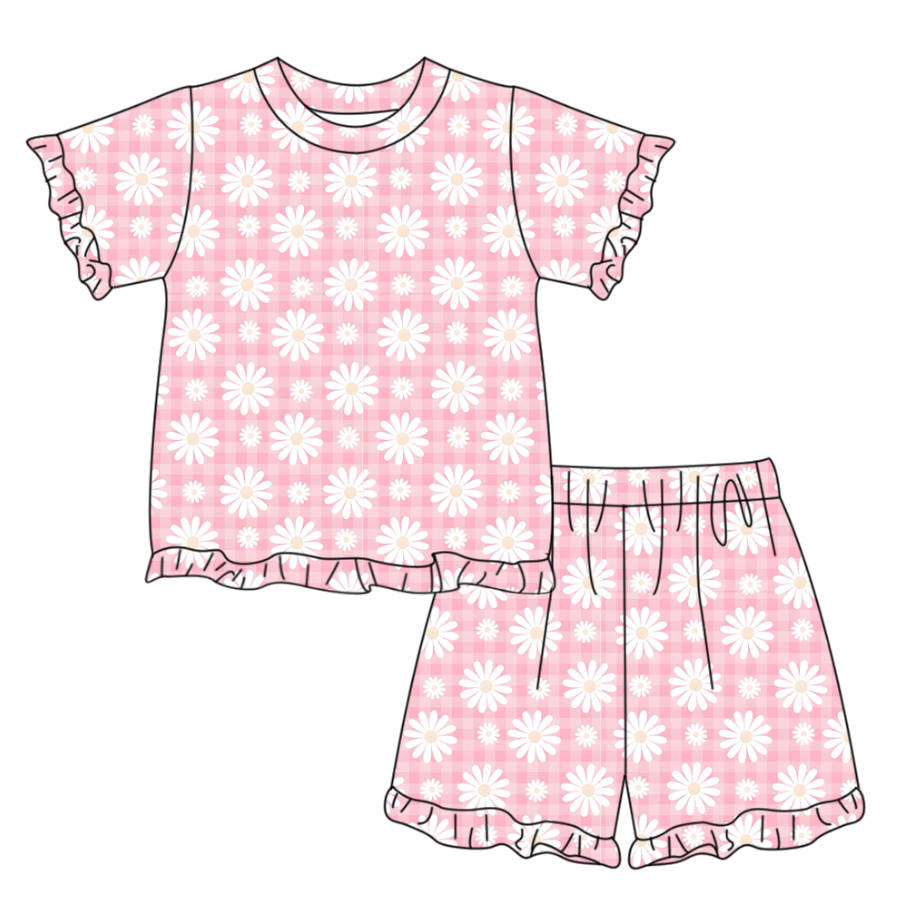 preorder GSSO3336 Dasiy Pink Short Sleeve Shorts Girls Set