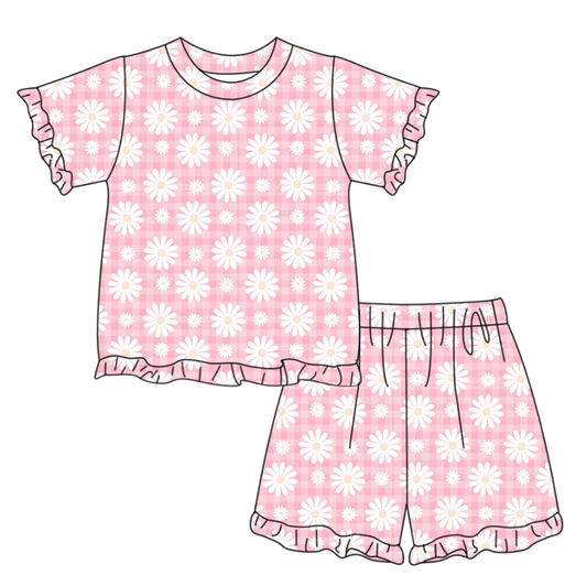 preorder GSSO3336 Dasiy Pink Short Sleeve Shorts Girls Set