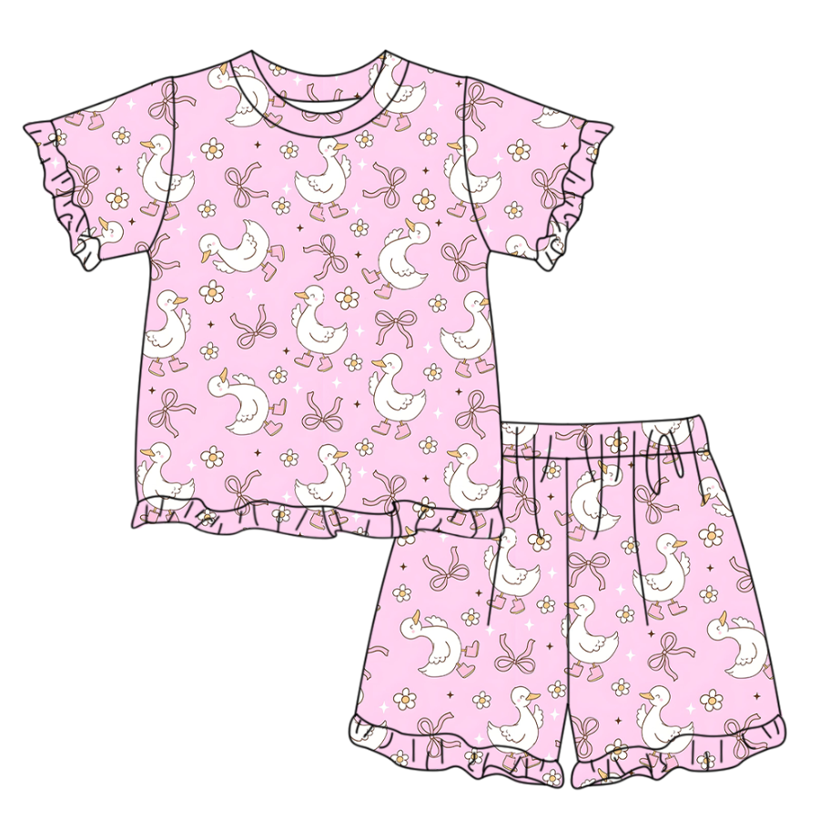 preorder GSSO3343 Pink Goose Short Sleeve Shorts Girls Set