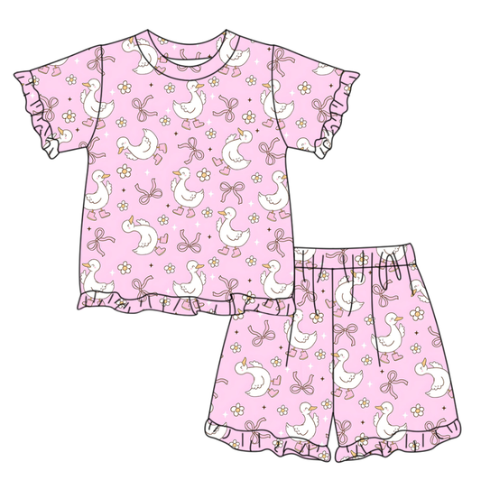 preorder GSSO3343 Pink Goose Short Sleeve Shorts Girls Set