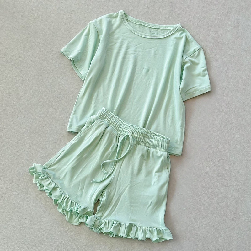 preorder GSSO3351 Green Short Sleeve Shorts Girls Set