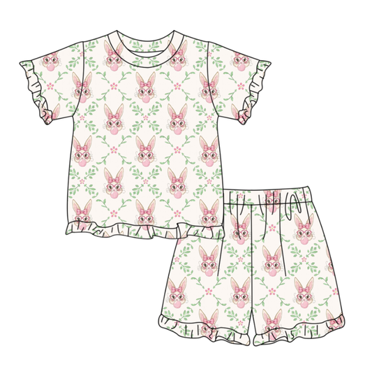 preorder GSSO3357 Easter Rabbit Flowers Short Sleeve Shorts Girls Set