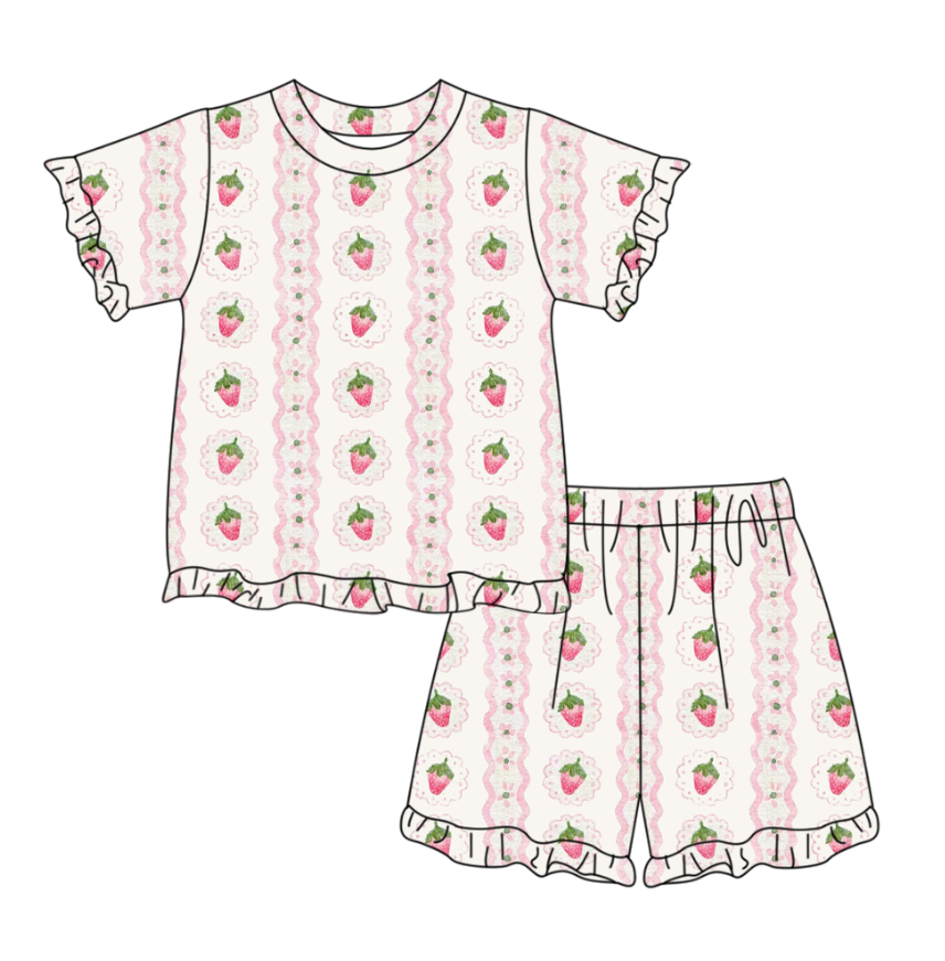 preorder GSSO3361 Strawberry Pink Short Sleeve Shorts Girls Set