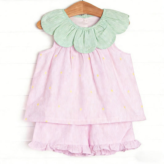 preorder GSSO3362 Pink Dot Flutter Sleeve Pink Shorts Girls Set