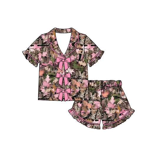 preorder GSSO3364 Hunting Camo Bows Short Sleeve Shorts Girls Pajamas