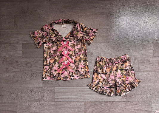 preorder Samples GSSO3364 Hunting Camo Bows Short Sleeve Shorts Girls Pajamas