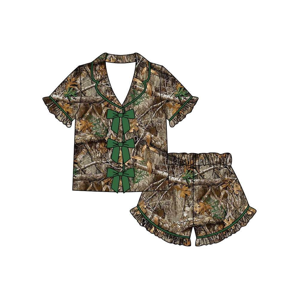 preorder GSSO3366 Hunting Camo Bows Short Sleeve Shorts Girls Pajamas