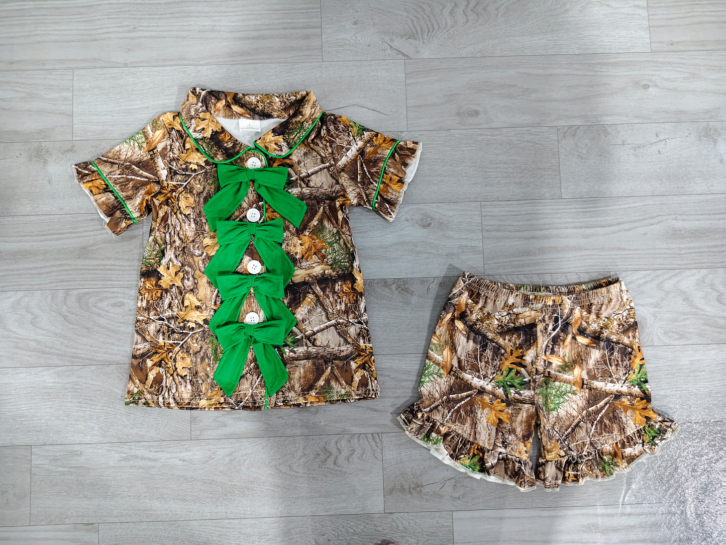 preorder Samples GSSO3365 Hunting Camo Bows Short Sleeve Shorts Girls Pajamas