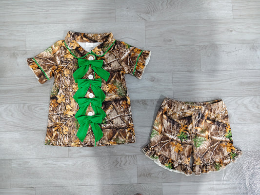 preorder Samples GSSO3365 Hunting Camo Bows Short Sleeve Shorts Girls Pajamas