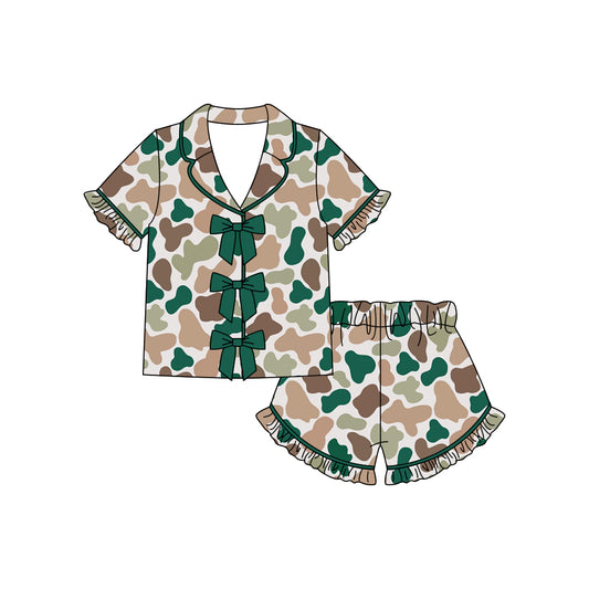 preorder GSSO3367 Hunting Camo Bows Short Sleeve Shorts Girls Pajamas