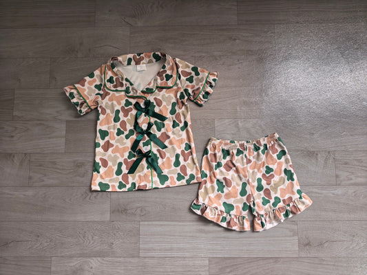 preorder Samples GSSO3367 Hunting Camo Bows Short Sleeve Shorts Girls Pajamas