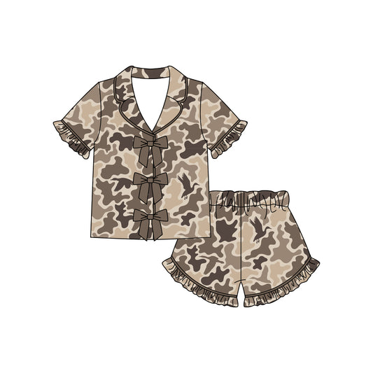 preorder GSSO3368 Hunting Camo Bows Short Sleeve Shorts Girls Pajamas