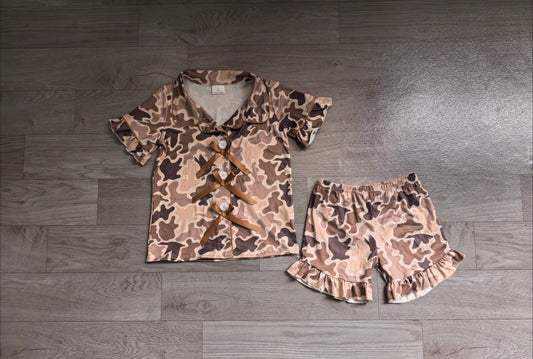 preorder Samples GSSO3368 Hunting Camo Bows Short Sleeve Shorts Girls Pajamas
