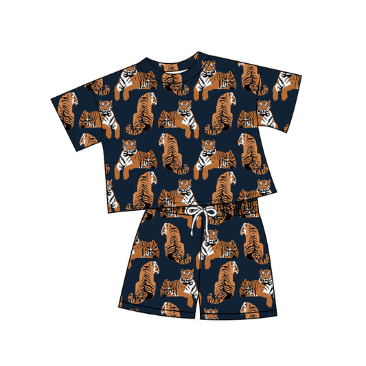 preorder GSSO3381 Tiger Navy Blue Short Sleeve Shorts Girls Set