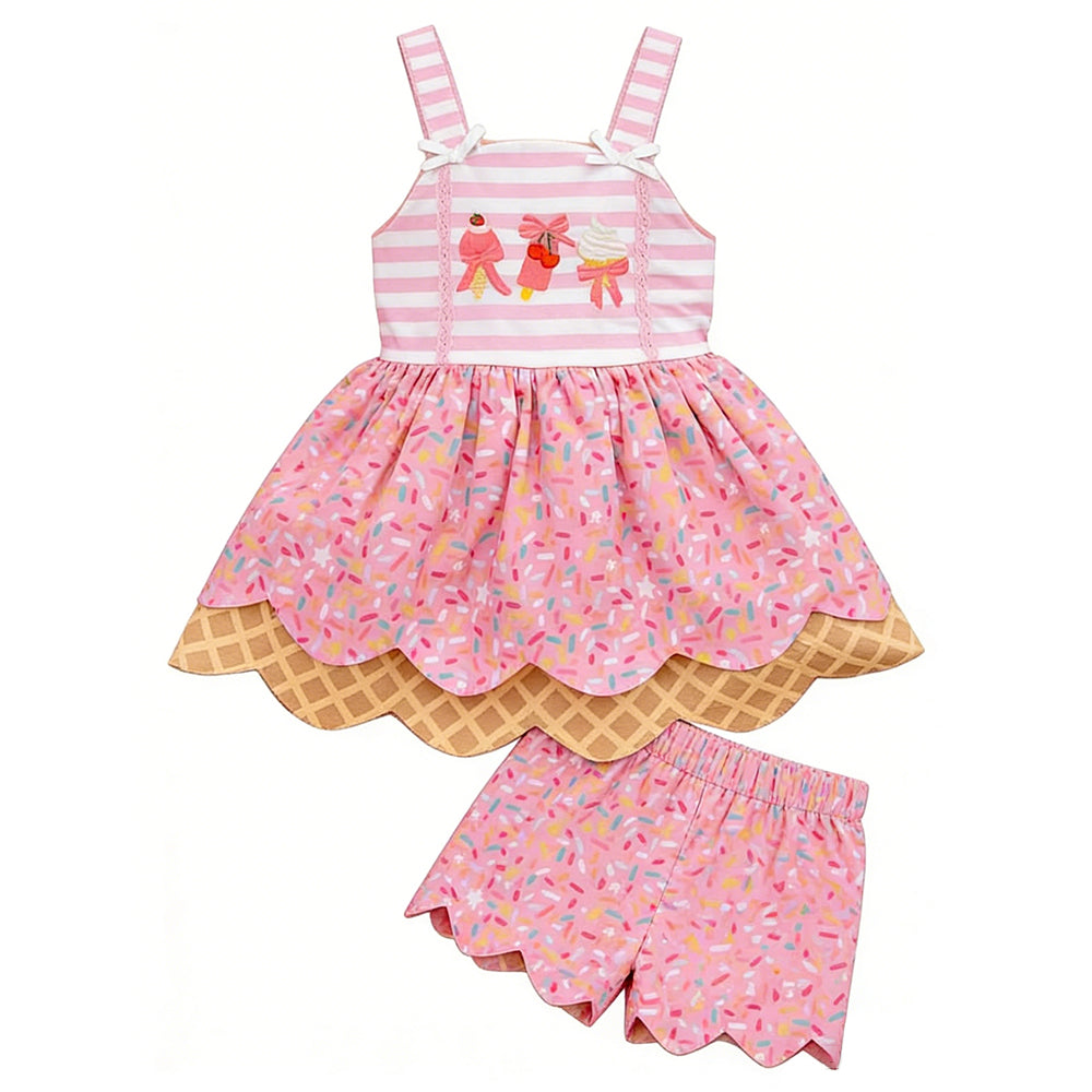 preorder GSSO3382 Back To School Pink Sprinkles Sleeveless Shorts Girls Set