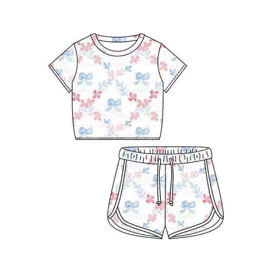 preorder GSSO3404 July 4th Bows Short Sleeve Shorts Girls Set
