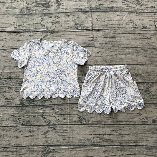 preorder Samples GSSO3406 Scallop Blue Flowers Short Sleeve Shorts Adult Women Pajamas