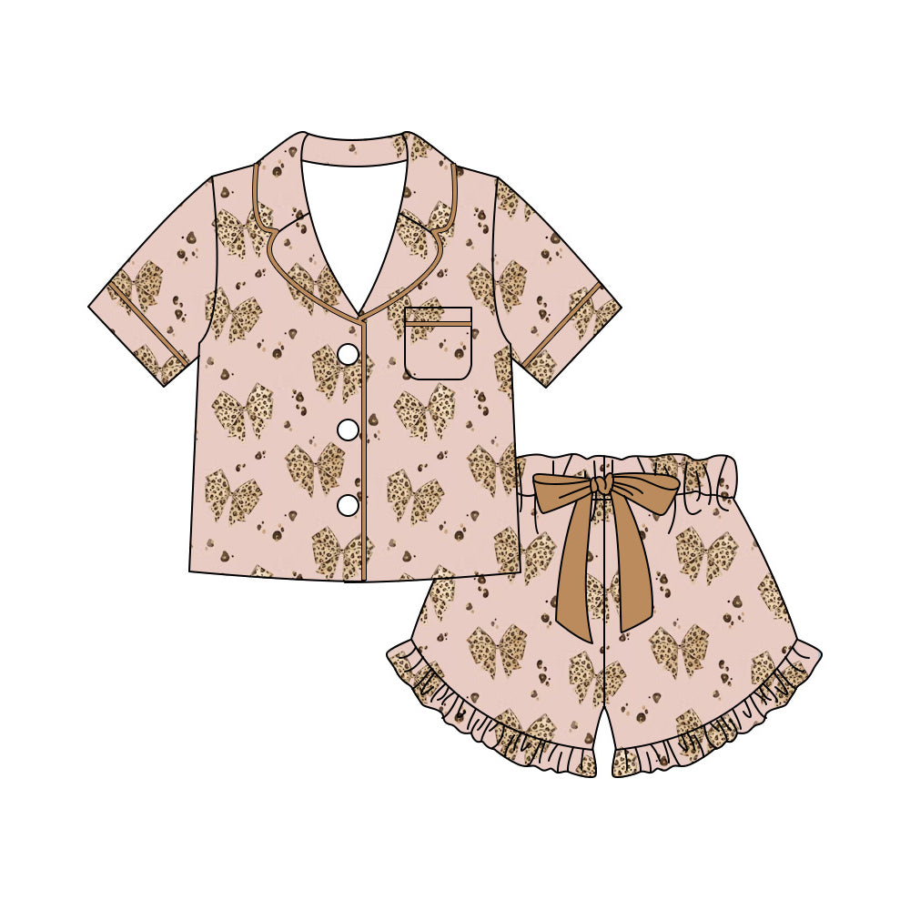 preorder GSSO3421 Leopard Bows Pink Short Sleeve Shorts Adult Women Pajamas