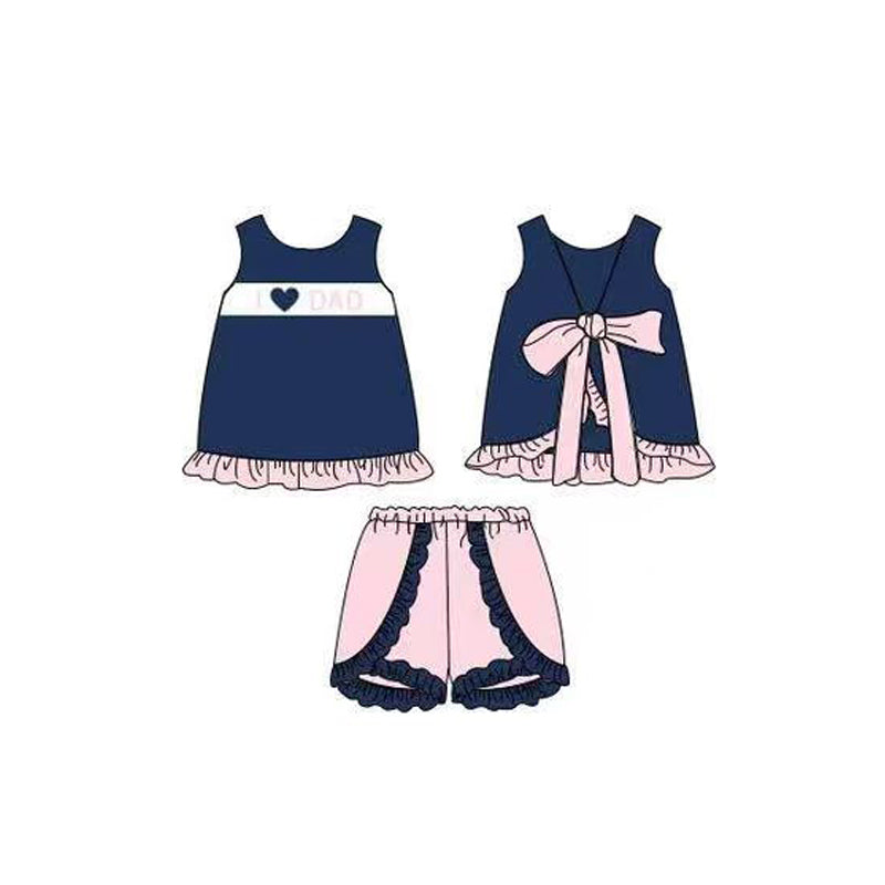 preorder GSSO3428 I Love Dad Navy Blue Sleeveless With Bow Pink Shorts Girls Set
