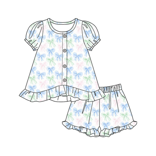 preorder GSSO3434 Colorful Bows Short Sleeve Shorts Girls Set