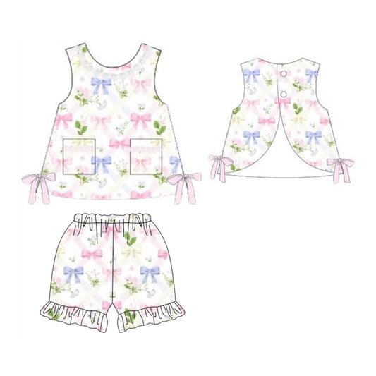 preorder GSSO3442 Colorful Bows Sleeveless Shorts Girls Set