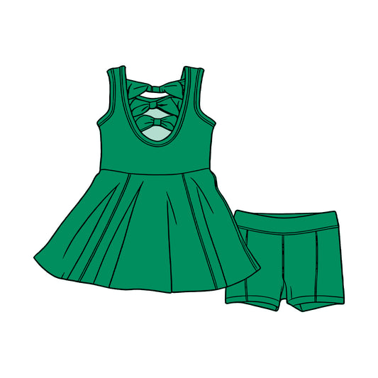 preorder GSSO3458 Green Sleeveless Shorts Girls Set