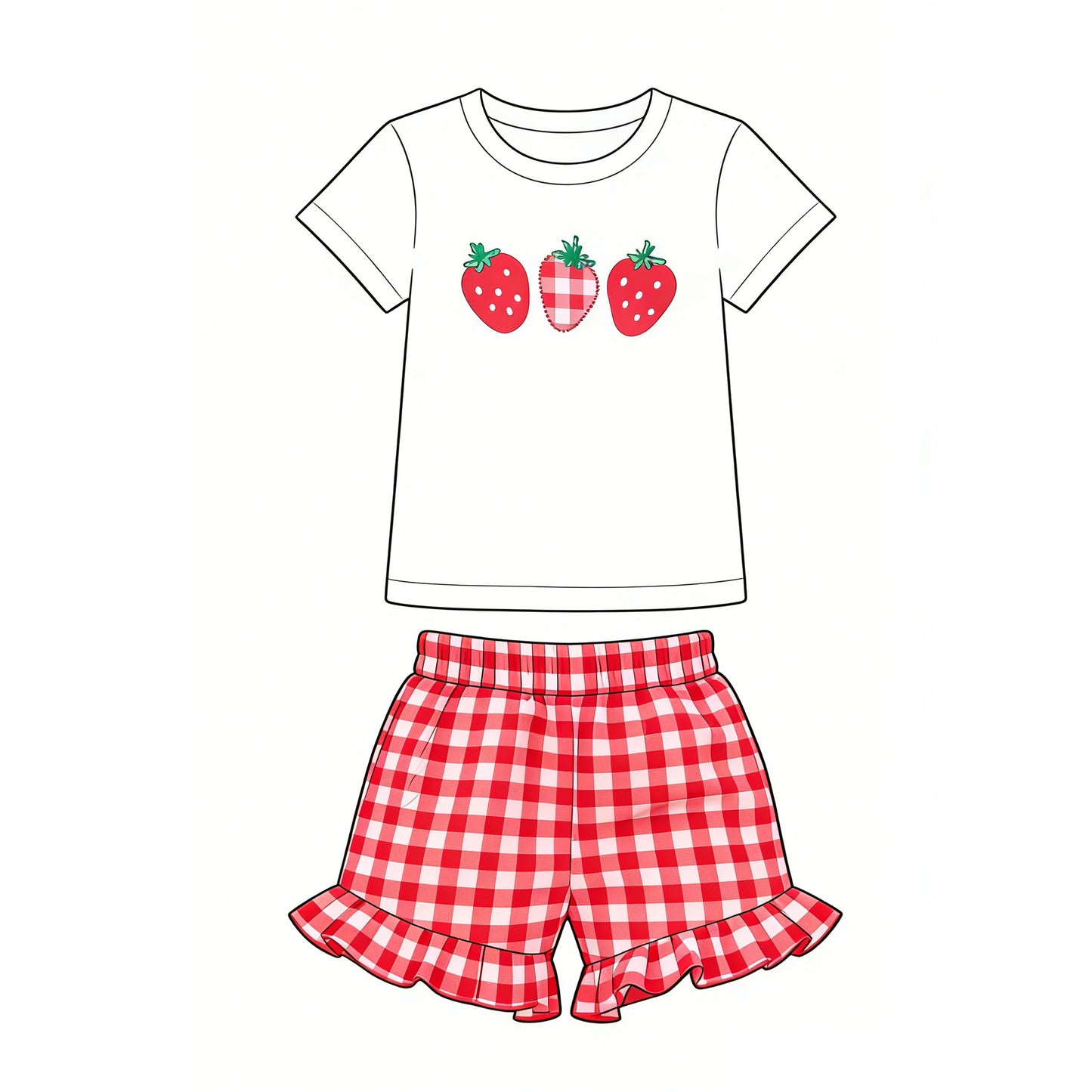 preorder GSSO3488 Strawberry Short Sleeve Red Checkred Shorts Girls Set