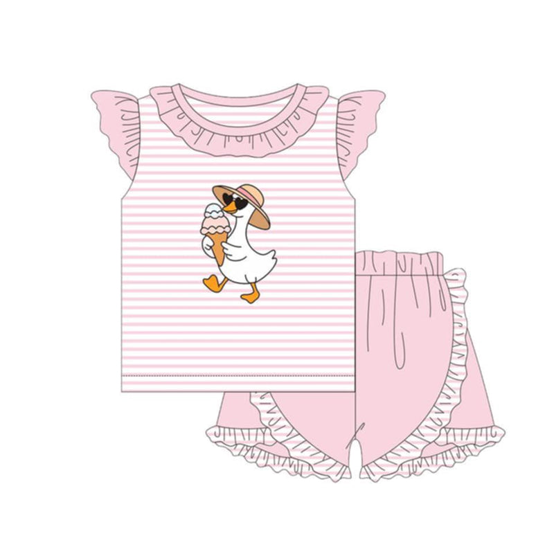 preorder GSSO3493 Goose Pink Striped Flutter Sleeve Shorts Girls Set