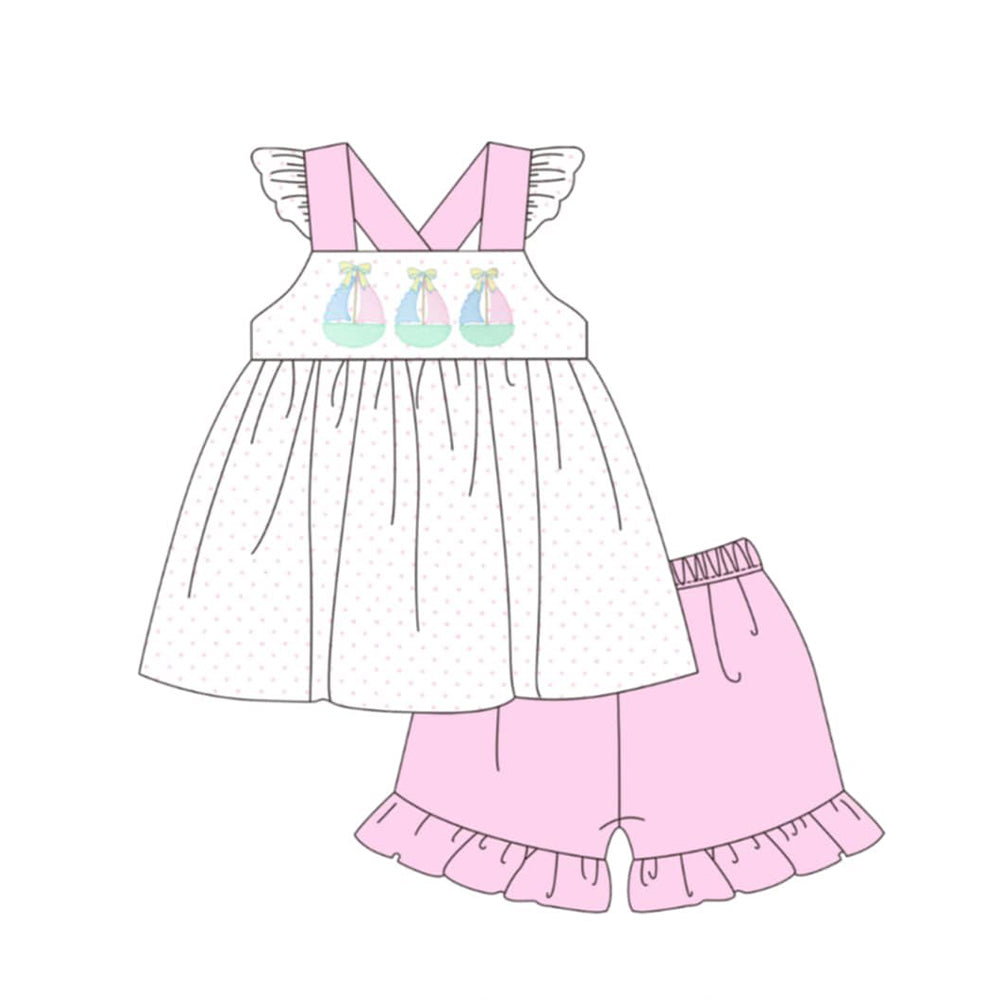 preorder GSSO3494 Sailboat Pink Flutter Sleeve Shorts Girls Set