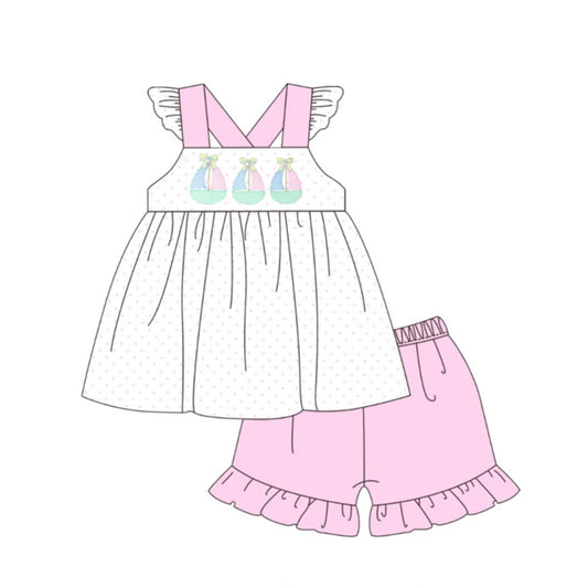preorder GSSO3494 Sailboat Pink Flutter Sleeve Shorts Girls Set