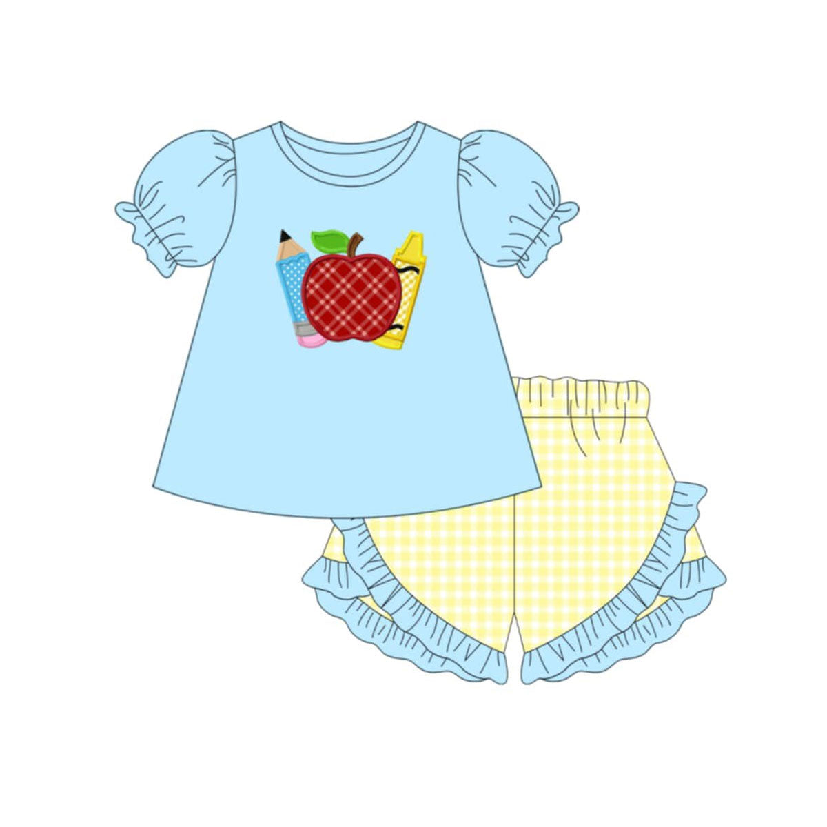 preorder GSSO3500 Back To School Apple Short Sleeve Shorts Girls Set