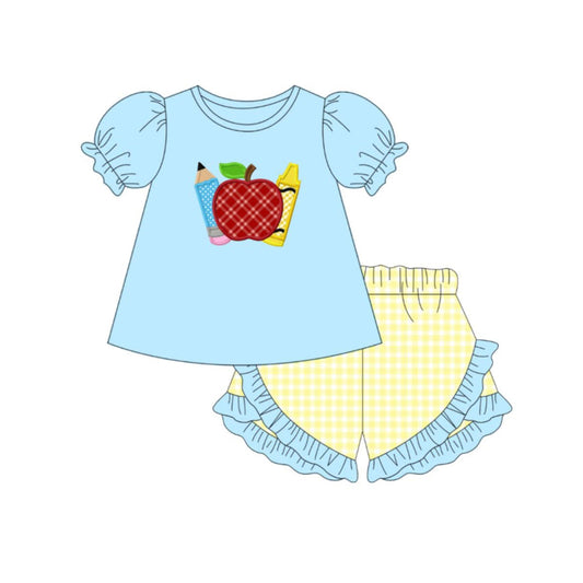 preorder GSSO3500 Back To School Apple Short Sleeve Shorts Girls Set