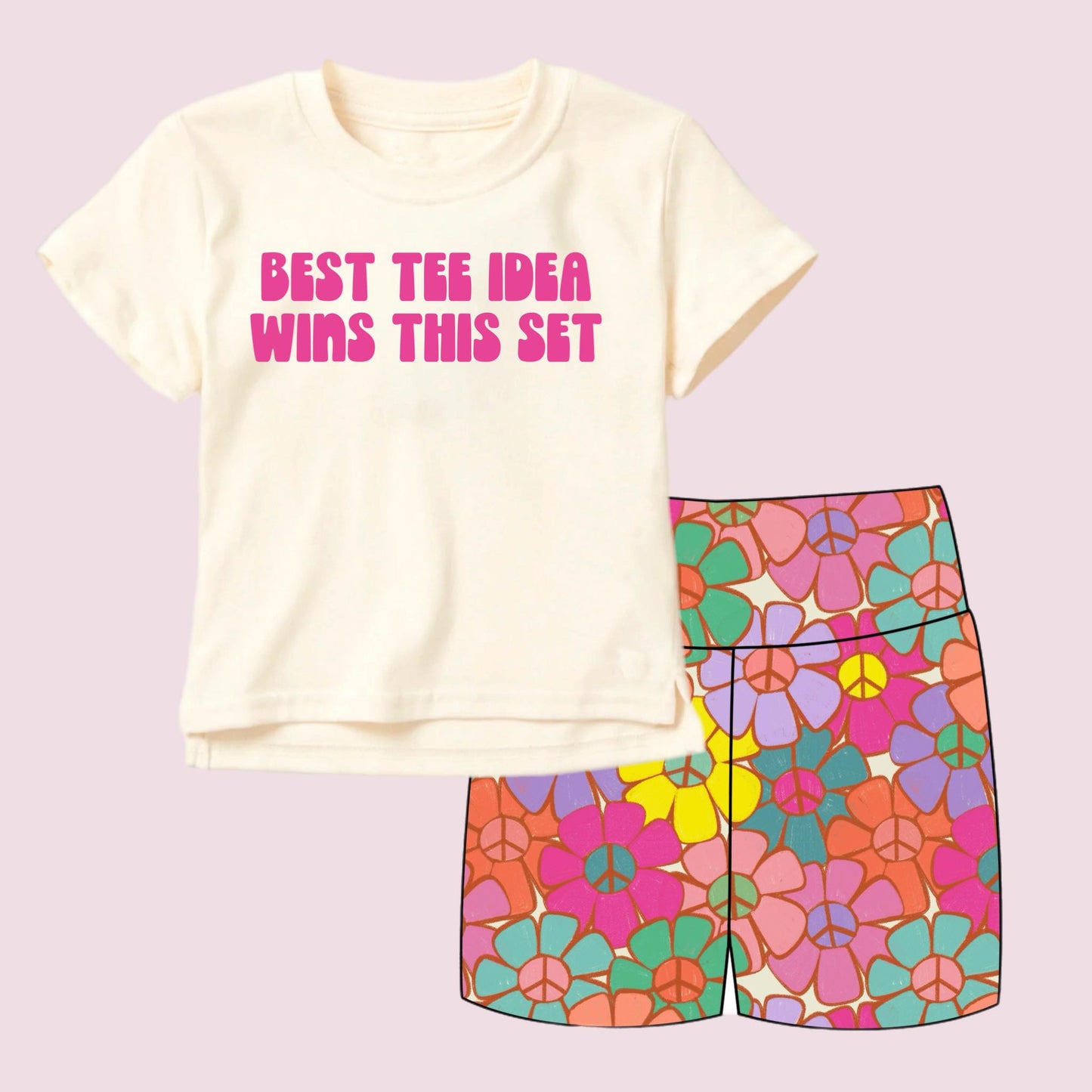 preorder GSSO3510 Best Tee Idea Wins This Set Short Sleeve Flowers Shorts Girls Set