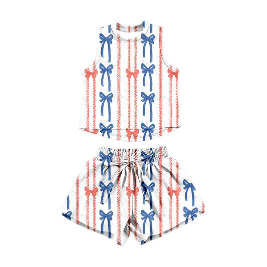 preorder GSSO3515 July 4th Bows Sleeveless Shorts Girls Set