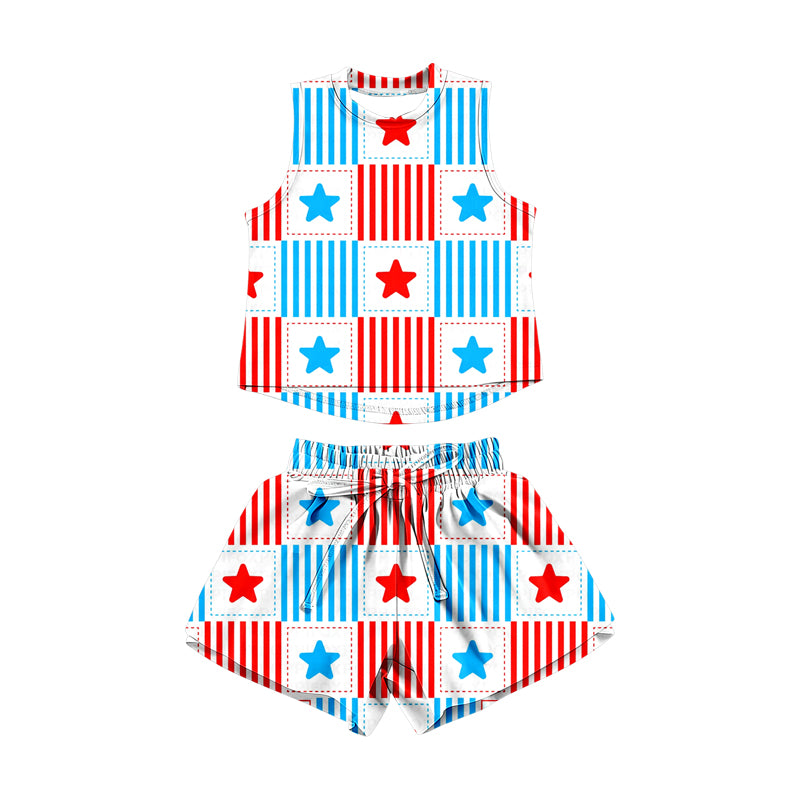preorder GSSO3516 July 4th Star Sleeveless Shorts Girls Set