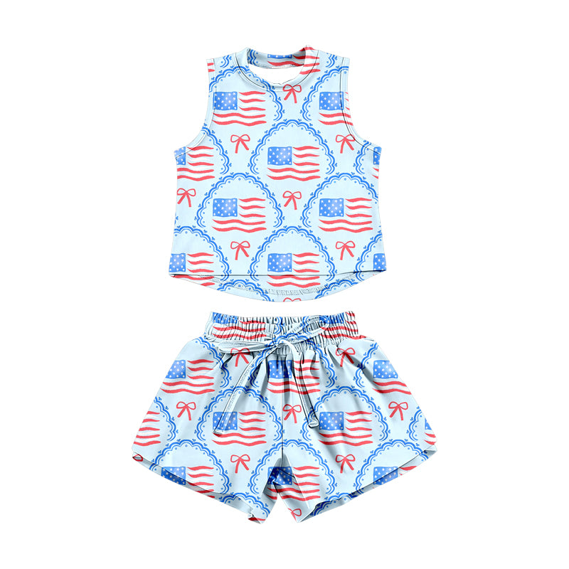 preorder GSSO3517 July 4th Flag Sleeveless Shorts Girls Set