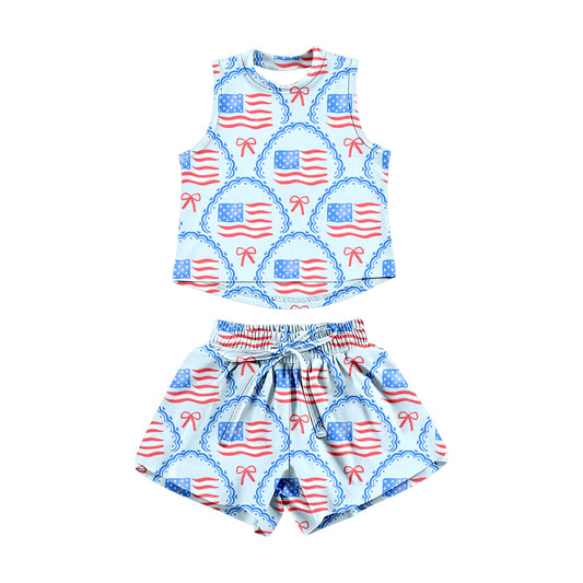 preorder GSSO3517 July 4th Flag Sleeveless Shorts Girls Set