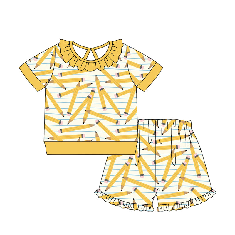 preorder GSSO3521 Back To School Pen Short Sleeve Shorts Girls Set
