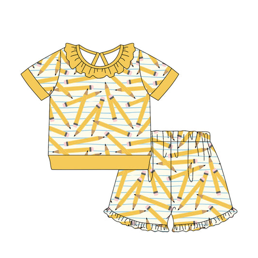preorder GSSO3521 Back To School Pen Short Sleeve Shorts Girls Set