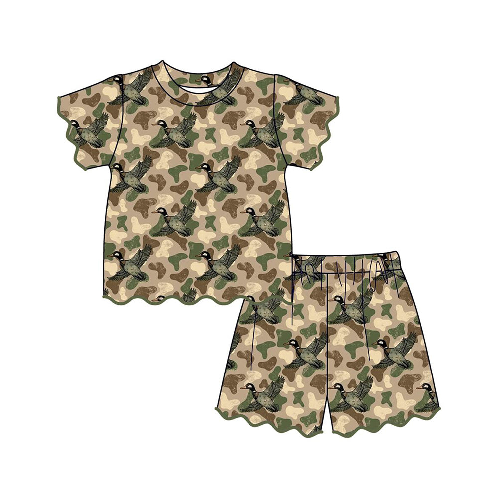 preorder GSSO3537 Mallard Duck Camo Scallop Short Sleeve Shorts Girls Set