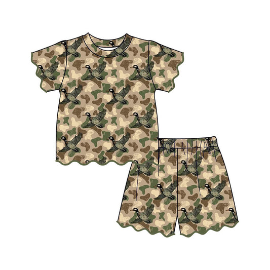 preorder GSSO3537 Mallard Duck Camo Scallop Short Sleeve Shorts Girls Set
