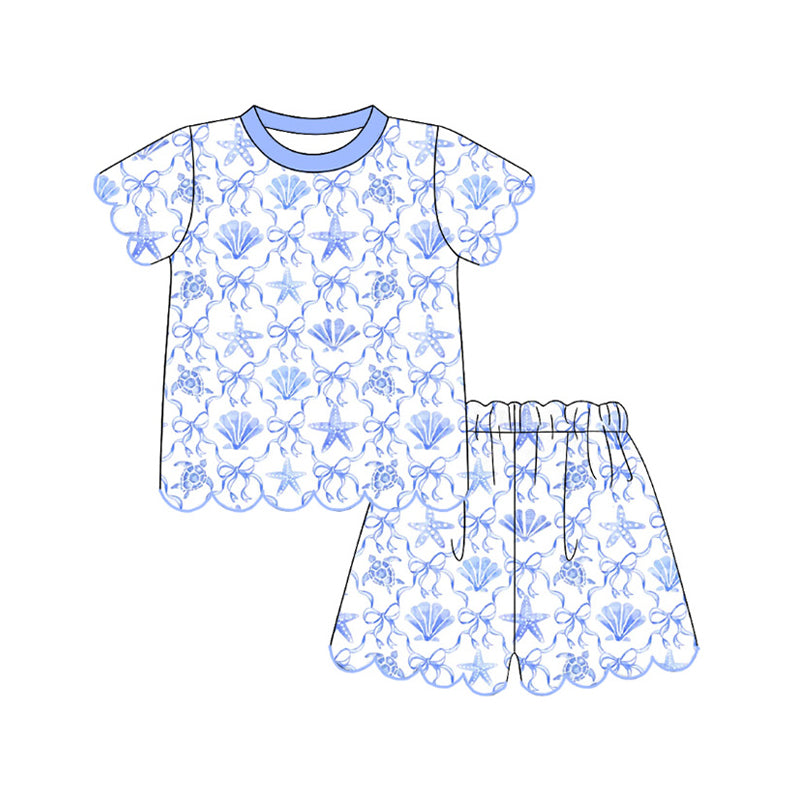 preorder GSSO3541 Shell Bows Scallop Short Sleeve Shorts Girls Set